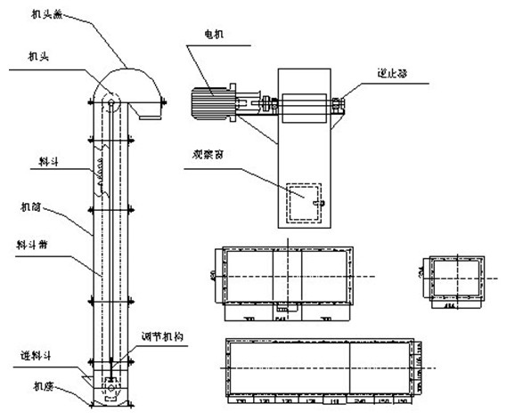 鋼絲膠帶鬥式提升機圖紙